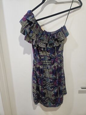 Postella One-Shoulder Ruffle Dress - Purple, Blue, Pink, Cream